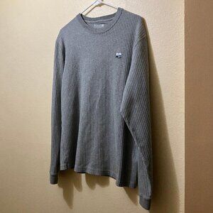 Y2K Hollister Co. Men's Gray Ribbed Long Sleeve Logo Distressed Shirt Size Large